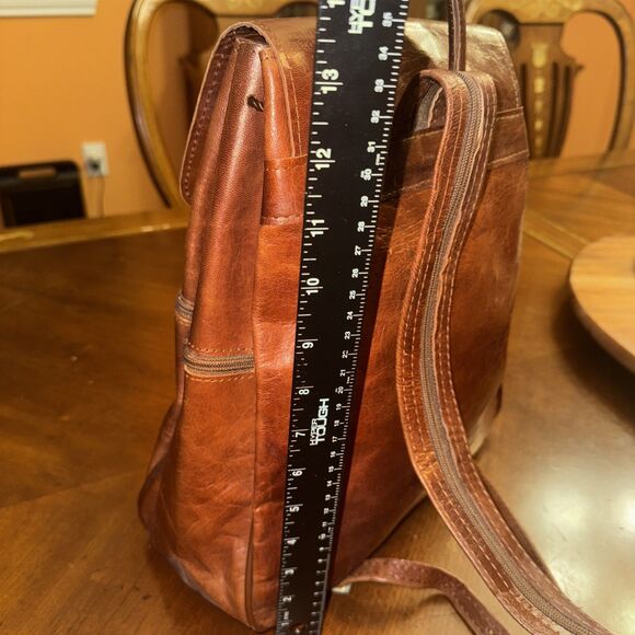 Vrai Cuir Large Brown Leather Backpack Drawstring Many Pockets 10” X 5 “ X 13” - Picture 15 of 16